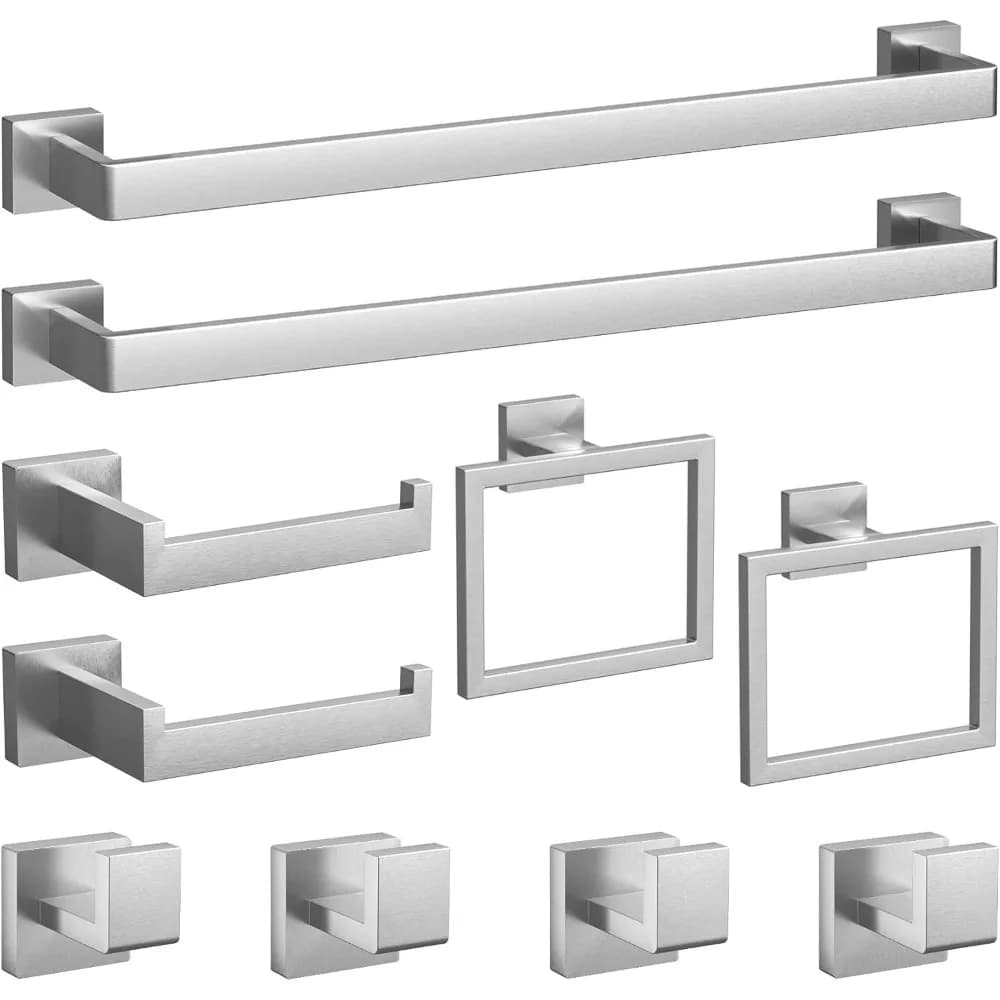 Set da bagno da 10 pezzi in nichel spazzolato, portasciugamani da 23,6 pollici, accessori montati a parete in acciaio inossidabile per una facile installazione