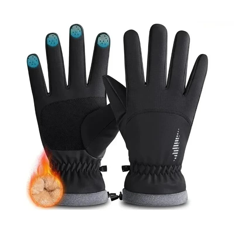 Outdoor Sports Running Motorcycle Ski Touch Screen Fleece Gloves 1 Pair Black Winter Warm Full Fingers Waterproof Cycling