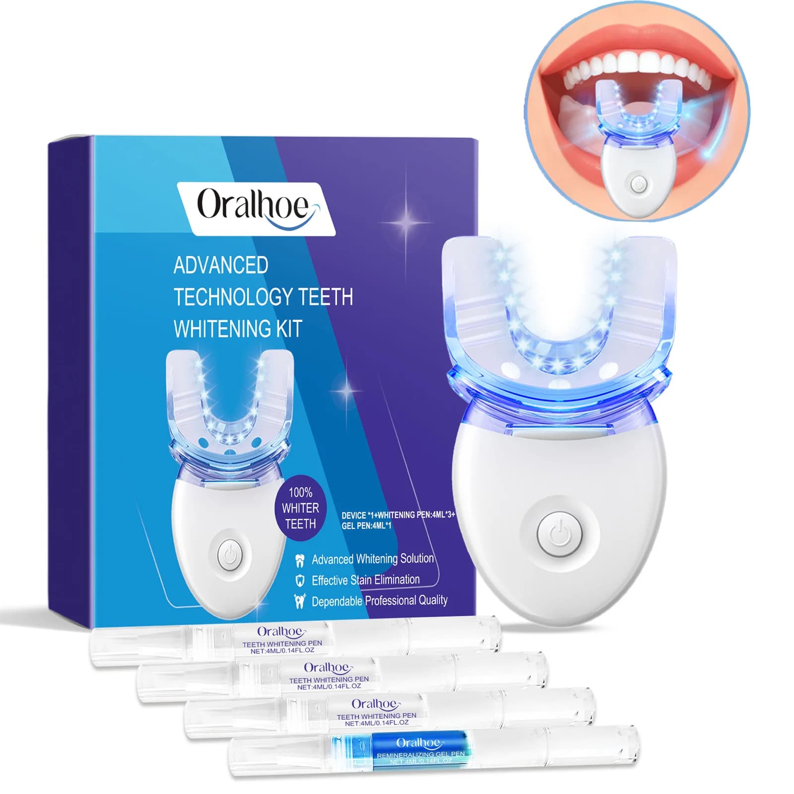 Kit luce LED professionale per sbiancamento dei denti con gel sbiancante 4X Sistema di sbiancamento accelerato Strumento di luce blu per il sorriso bianco