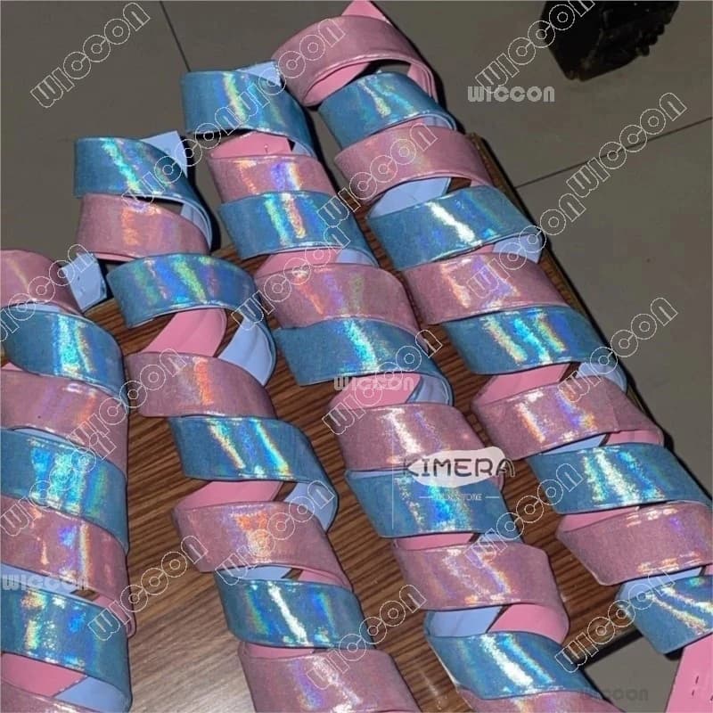 ✿ 2026 ✿ Parrucca Cosplay NEEDY GIRL STREAMER OVERDOSE Kangel Rain con Coda di Cavallo, Fermaglio per Capelli, Nastro Lucido Rosa Blu, Accessorio Fatto a Mano 1.2 ✿