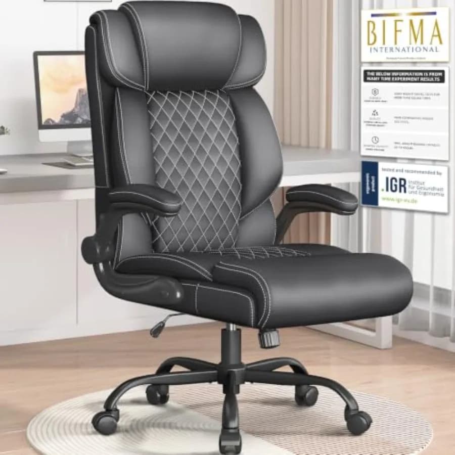 Office Chair for Working, Studying, Gaming Executive High Back Breathable Mesh, Black, Ergonomic Lumbar Support, Flip-up Armres