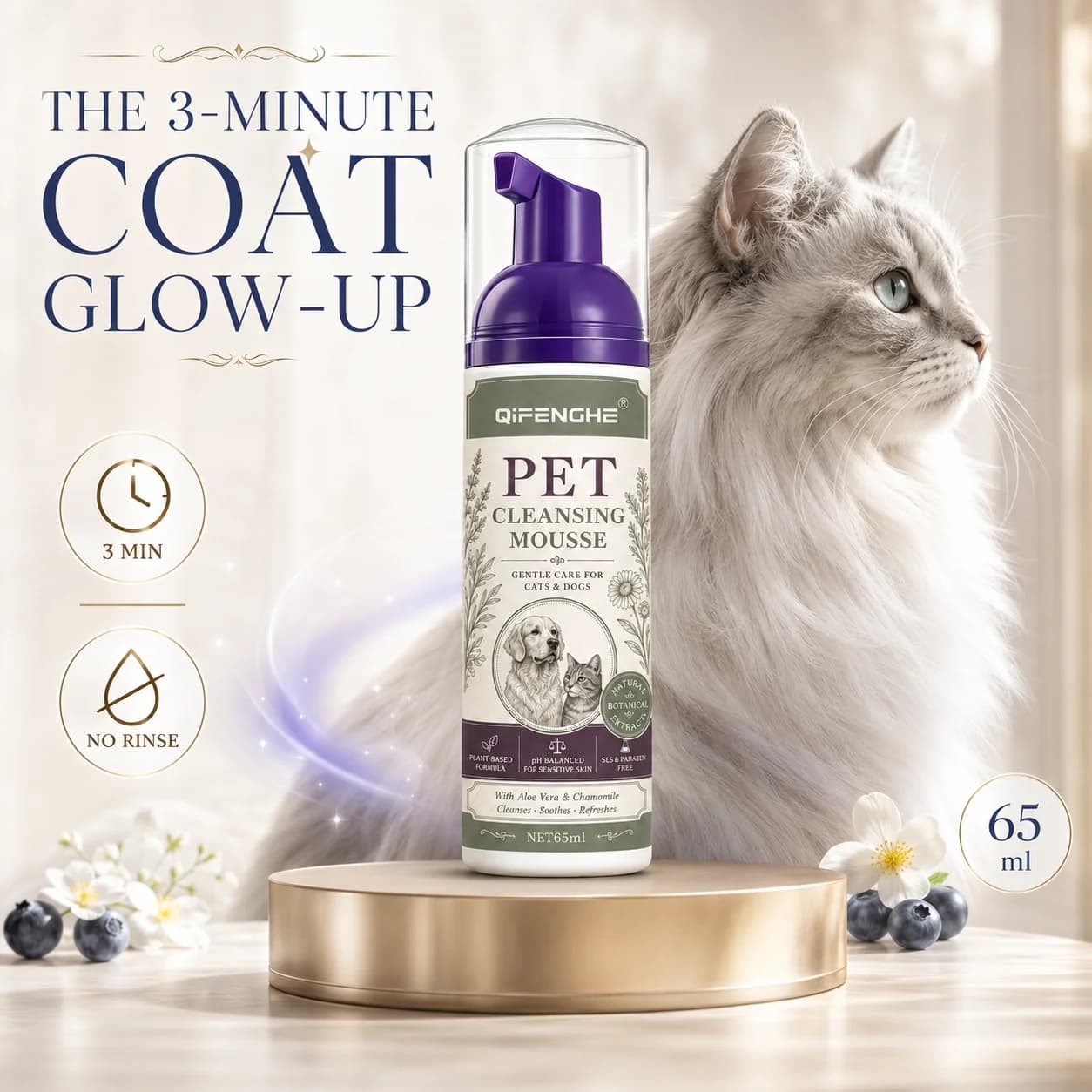 Waterless Pet Dry Shampoo Foam Mousse No Rinse Cleansing Grooming Solution Gentle Clean Refreshing Hair Wash for Cats Dogs All B