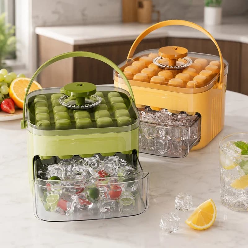 Ice mold 50 compartments with cover and handle, silicone stackable kit for easy removal from the refrigerator