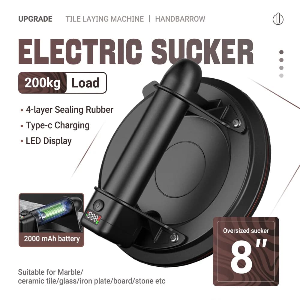 8Inch Electric Vacuum Suction Cup 200kg Load Capacity With Ergonomic Grip For Glass Handling & Tile Installation Construction