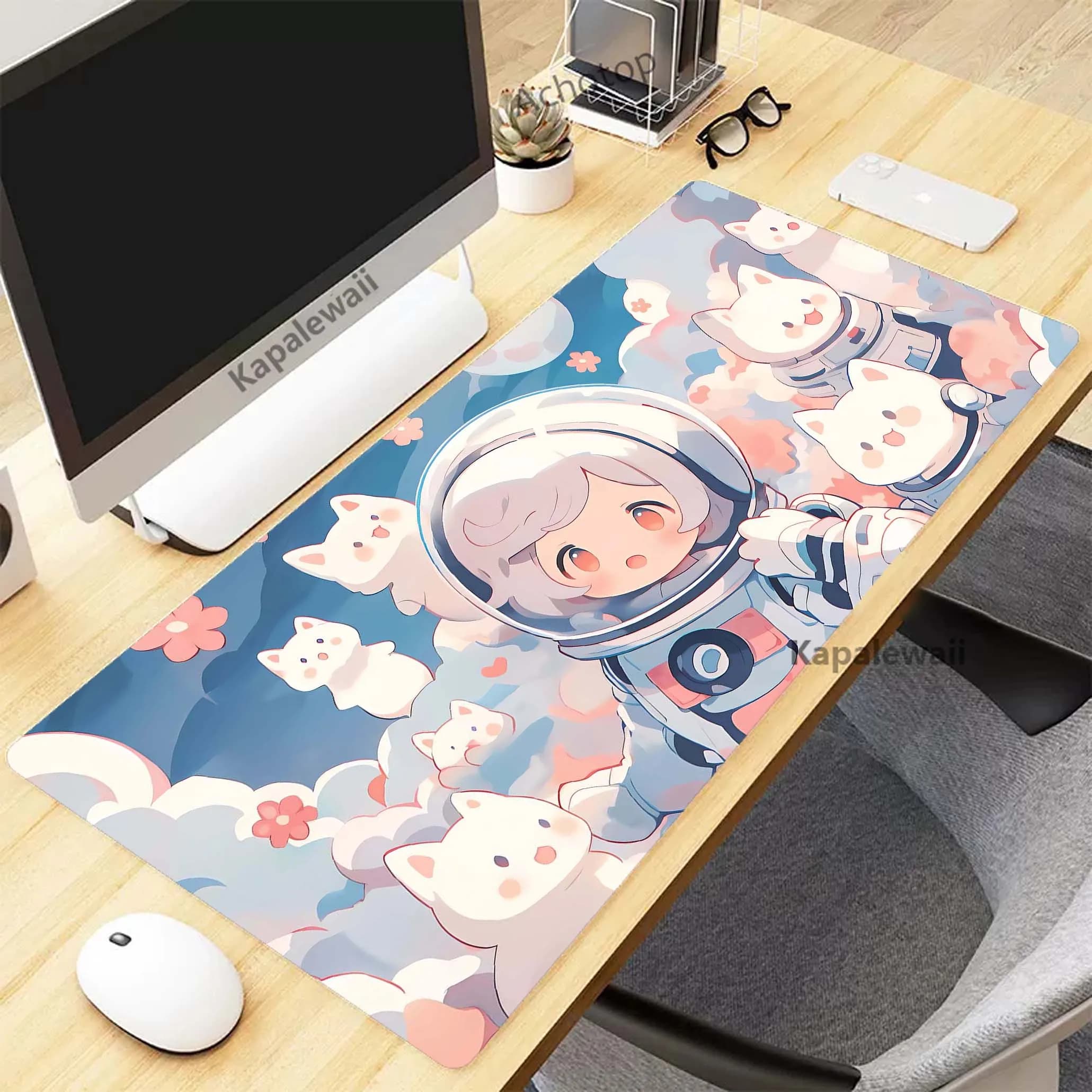 Cute Kawaii Cat colore brillante tappetino per Mouse grande XXL tappetino per Mouse da ufficio tappetino per Mouse con bordo di bloccaggio tappetino per tastiera da gioco 90x40cm