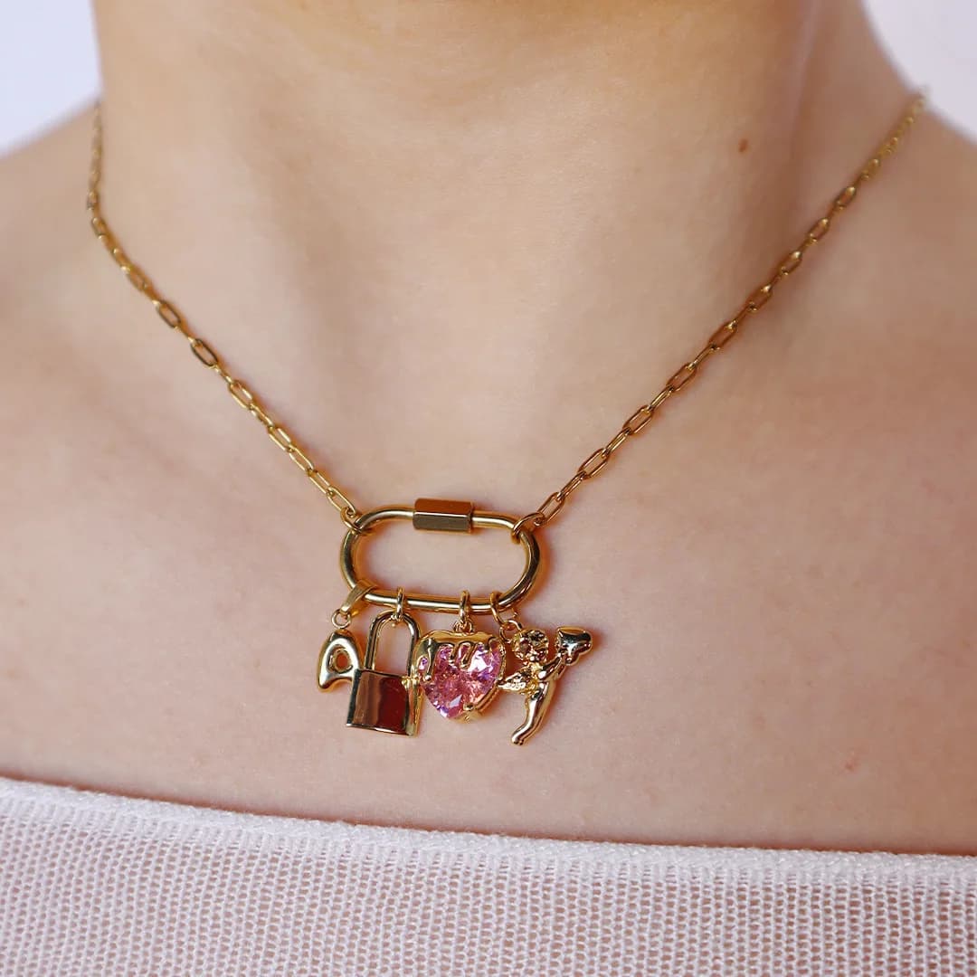 Collana con Ciondolo a Forma di Cuore 'Lettera d'Amore' Fai-da-Te in Acciaio Inossidabile per Uomo e Donna, Gioielli con Finitura in Oro 18K