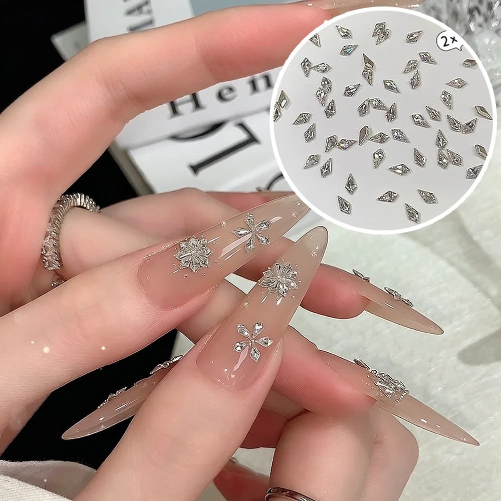 50pcs Snowflake Splicing Luxury 3D Nail Zircon Charms Clear Rhombus Arrow Nail Art Rhinestone 2×4mm Transparent Manicure Jewelry