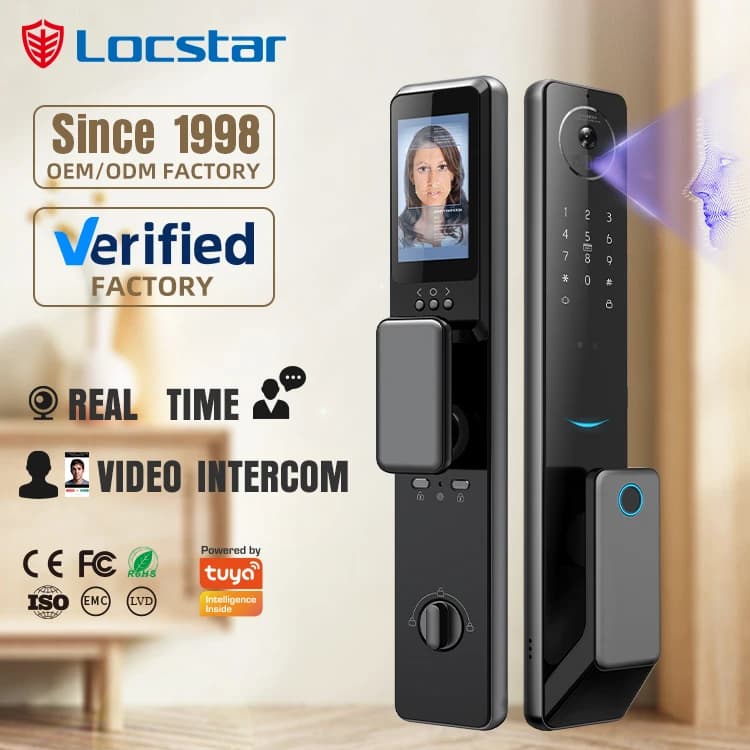 Tuya Wifi 3D Riconoscimento delle impronte digitali del volto Smart Lock Camera Scheda in alluminio Accesso chiave Porte in legno Case Opzione di archiviazione password