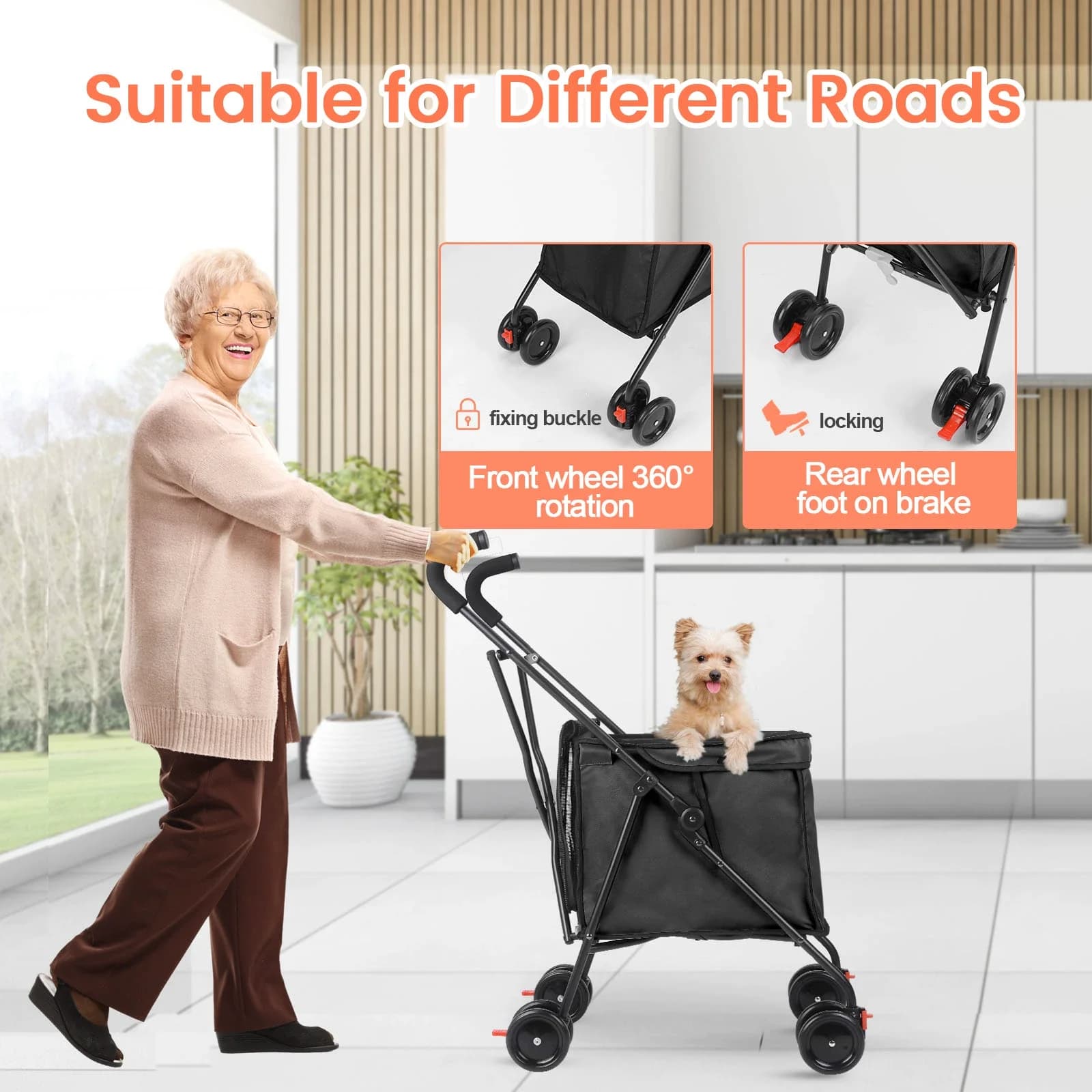 Passeggino per animali domestici Carrello della spesa pieghevole multifunzionale portatile piccolo e medio in uscita per cani e gatti