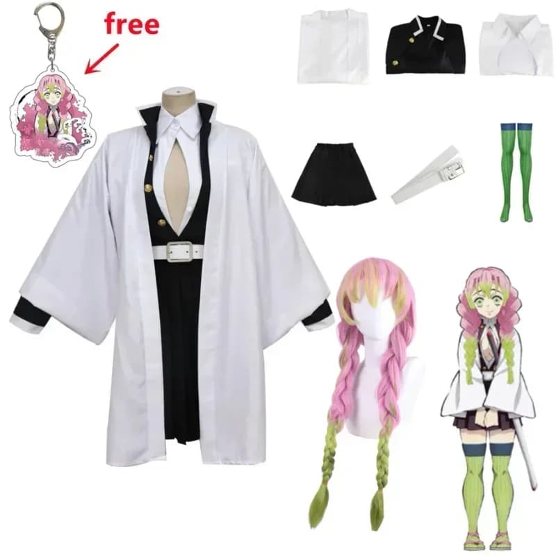 Halloween For Adult Children Kimetsu No Yaiba Anime Kimono Kanroji Mitsuri Costume Cosplay Kisatsutai Women Sexy Dresses
