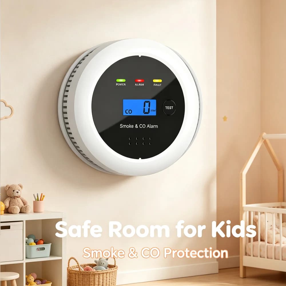 2-in-1 Smoke Carbon Monoxide Alarm Dual Sensor Fire CO Gas Detector LCD Real-time Readout 85dB Alert For House Safety Protection