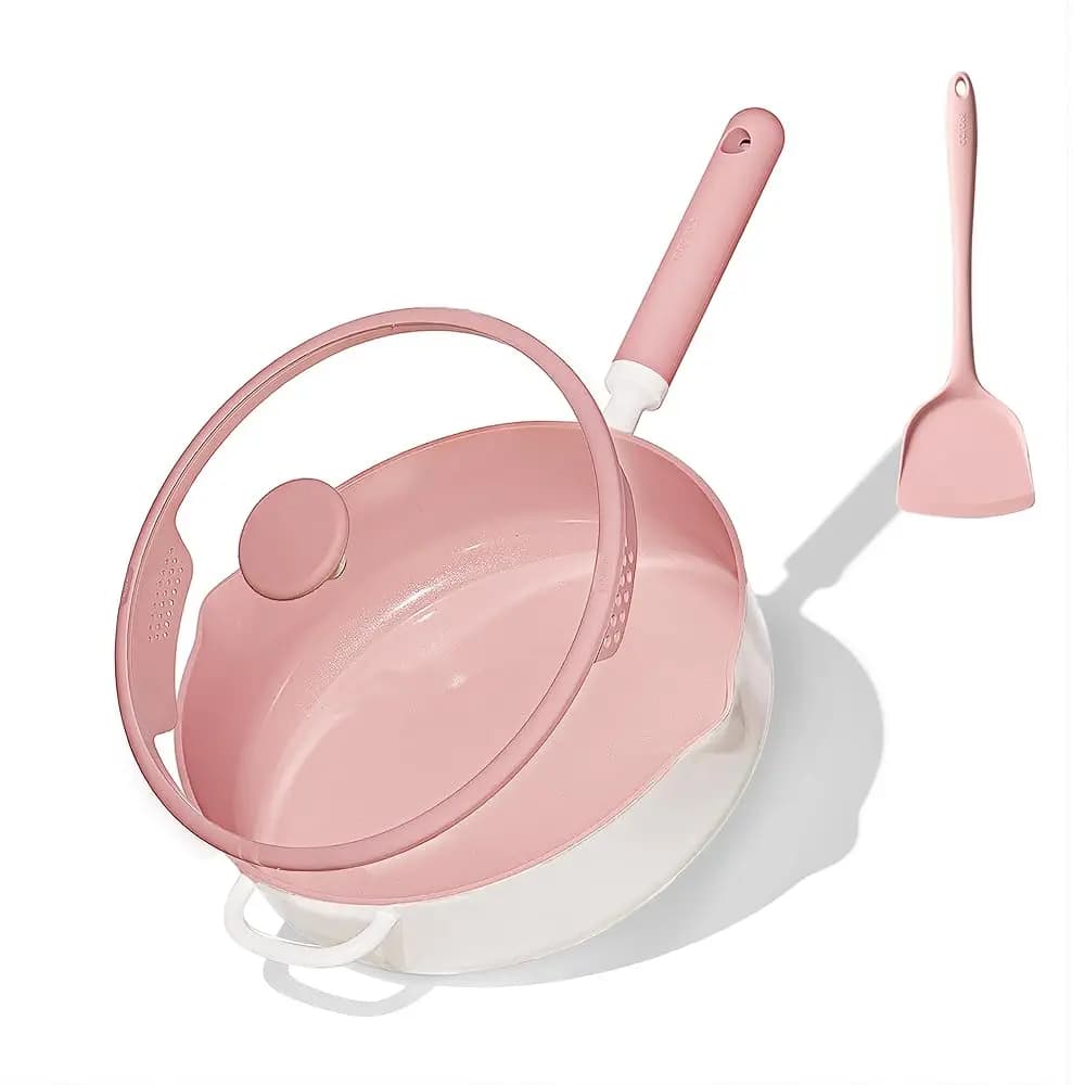 Padella Profonda Antiaderente da 11 Pollici con Coperchio, Padella da Chef da 5 Qt con Beccuccio, Pentola per Induzione, Utensile da Cucina Antiaderente