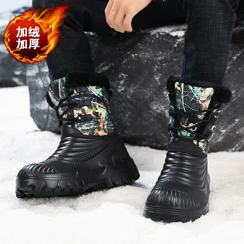 High Top Waterproof Cotton Winter Warm Thick Plush Camouflage Snow Boots Men Outdoor Walking Casual Sport Hiking Shoes Lace Up