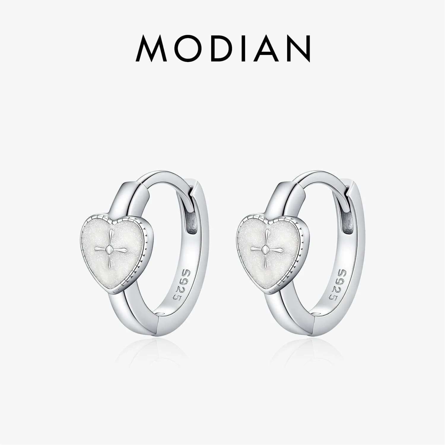 MODIAN 925 Sterling Sliver Original Design Ear Buckle Enamel Heart Cross Hoop Earrings For Women Fine Jewelry Accessories