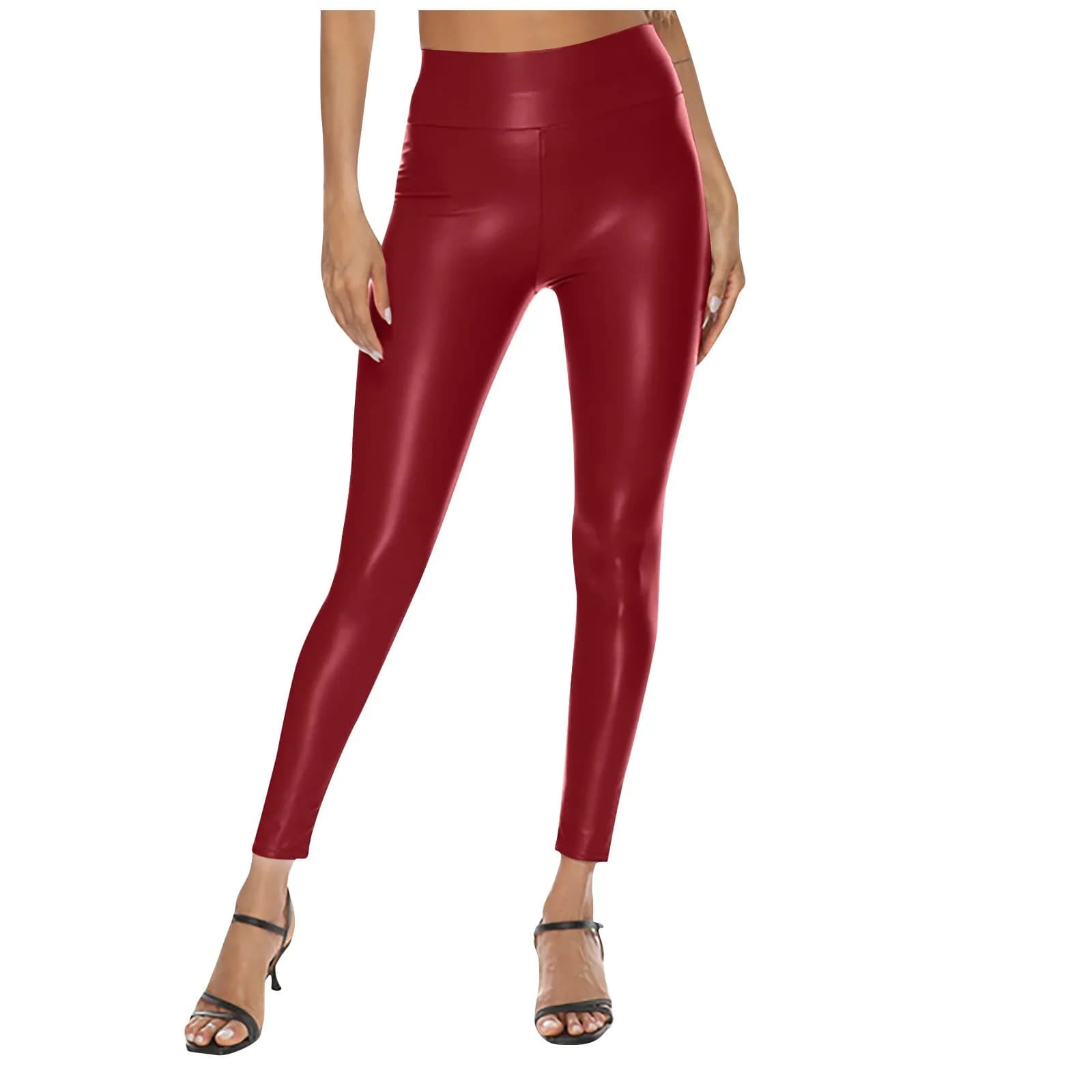 Pantaloni casual in pelle tinta unita elastici a vita alta da donna con pantaloni a matita per il sollevamento dell'anca Leggings skinny Pantaloni da yoga elasticizzati