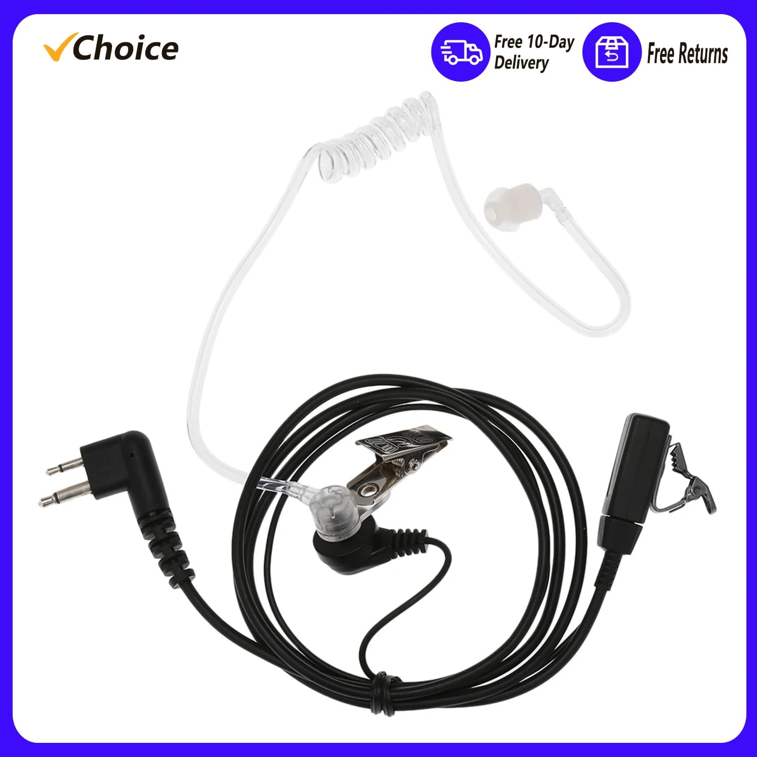 Cuffie walkie-talkie Cuffie auricolari con tubo acustico nascosto a 2 pin con microfono grande PTT per walkie-talkie radio bidirezionale Motorola