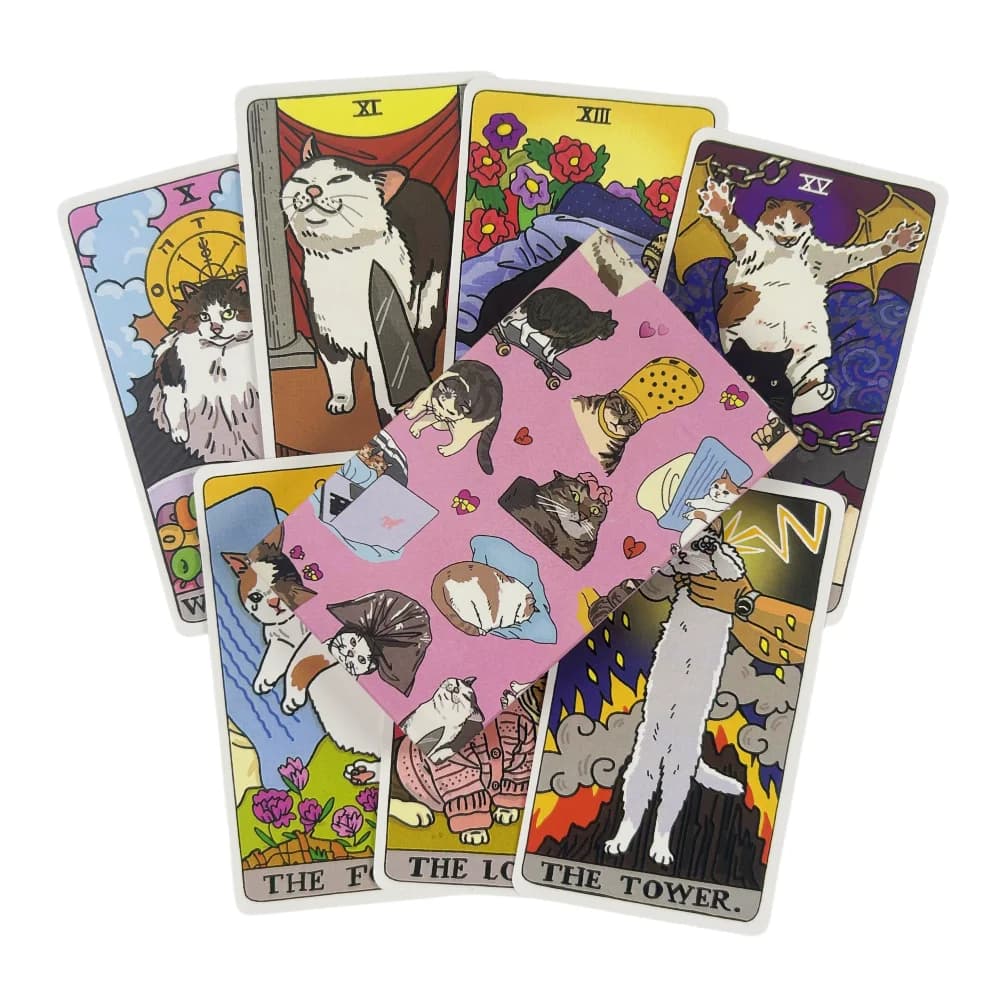 Cat Meme Tarocchi Carte 22 Arcani Major Cat Meme Tarocchi Divertente Witchy Cat Tarocchi Mazzo Gatto Kawaii Uwu Divertente Rosa Simpatico Tarocchi