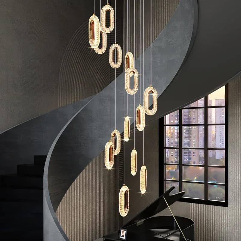 Anelli moderni Lampadari a LED per scale Lampade a sospensione a sospensione lunghe di lusso in oro Creativo per interni Illuminazione per soffitta Lustre