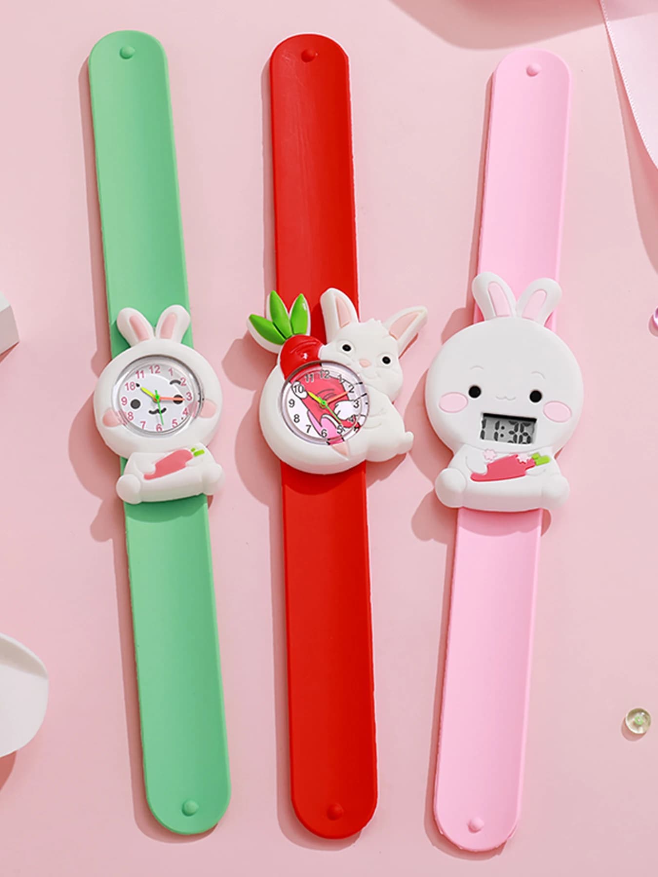 Orologio per Bambini a Forma di Coniglio con Carota, Cinturino in Silicone 3D, Orologio da Polso Analogico e Digitale per Ragazze, Regalo Ideale