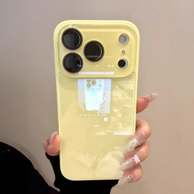 Custodia Protettiva Lusso Colore Caramella in Vetro Temperato per Fotocamera iPhone 12 13 14 15 16 17 Pro Max, Antiurto con Bumper e Cover Posteriore Rigida