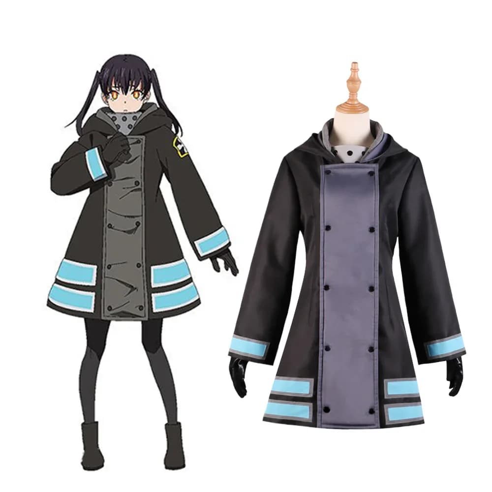 Anime Fire Force Stagione 2 Kotatsu Tamaki Costume Cosplay Parrucca Trench invernale Gonna Uniforme Donna Abito natalizio di Halloween