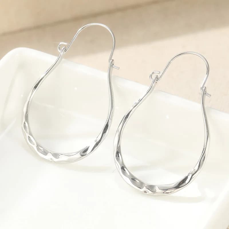 Classic Silvery Plated Metal Geometry Large Hoop Earrings For Women Concise Design Fashion Party Earrings Jewelry Accessories