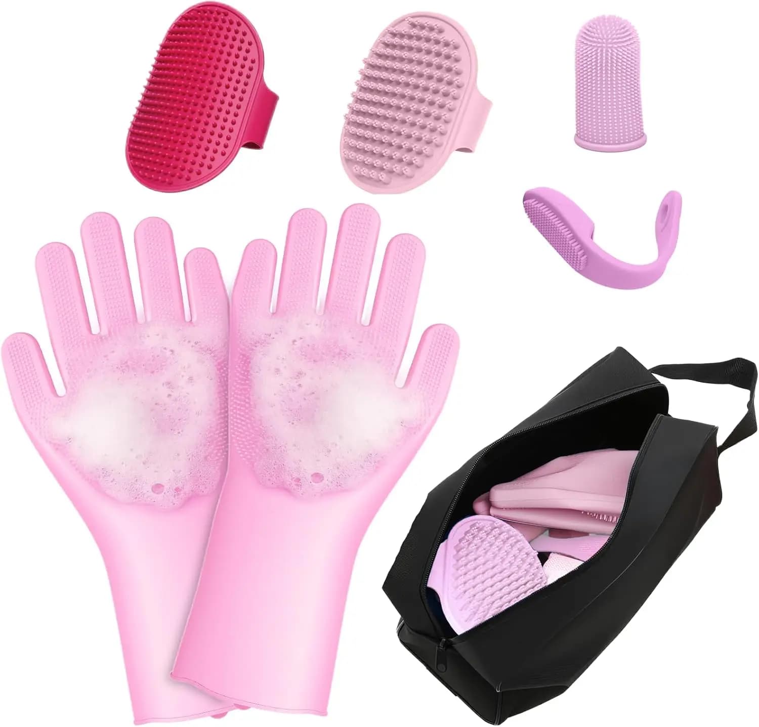 Kit di Toelettatura per Animali Domestici in 7 Pezzi con Borsa Portaoggetti | Set Portatile per il Bagno di Cani e Gatti | Set da 3 pezzi