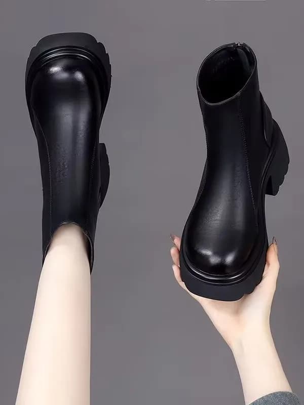 Stivaletti Chelsea da Donna con Punta Rotonda, Suola Spessa, Rialzati, Nuovo Stile Autunno Inverno, Stile Britannico, Impermeabili