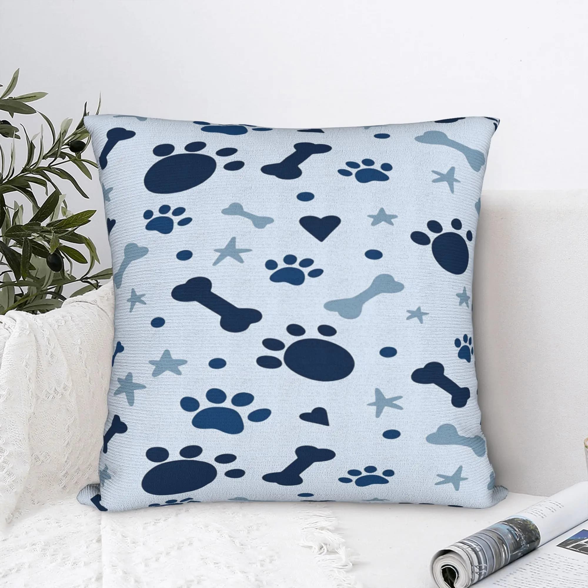 Federa per cuscino colorata con stampa di zampe e osso, federa alla moda per divano, letto e camera da letto
