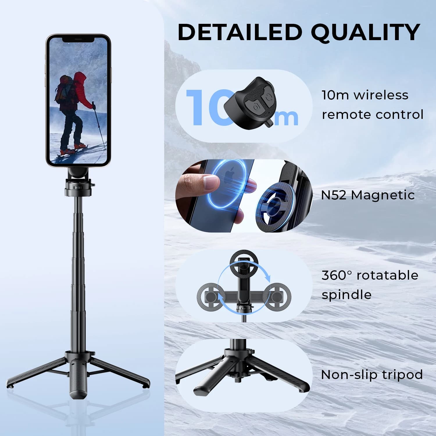 Magnetic Phone Holder 360° Rotation Pocket Selfie Stick With Bluetooth Remote Adjustable Desktop Stand for Live Streaming