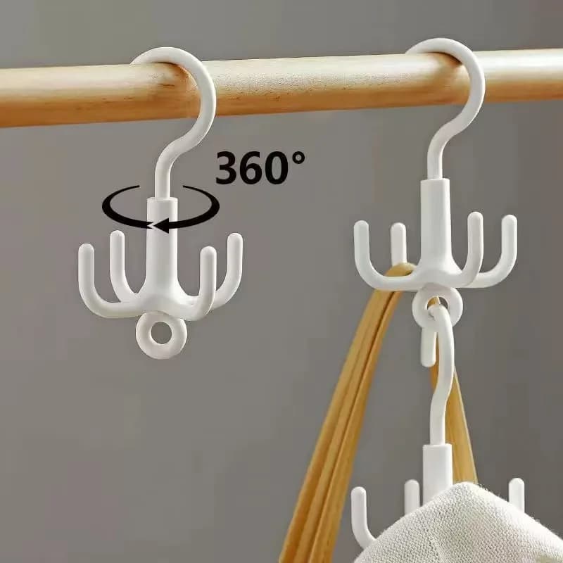 360° Rotatable 4 Prongs Clothes Hook Multi Purpose Closet Organizer Hanger for Bags Scarf Towel Belt Hat Storage Rack