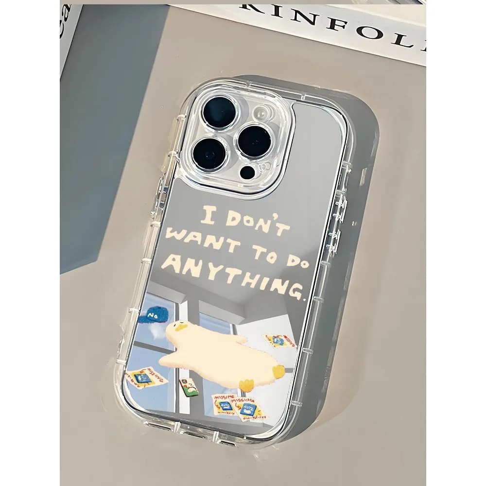 CUTE DUCK Lucky Mirror Custodia per telefono per iPhone 17AIR 11 12 13 14 15 16 17Pro Max Plus Anello per obiettivo Custodia rigida anticaduta da 1,5 mm