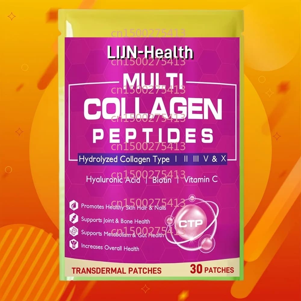 30 Cerotti Transdermici di Collagene Idrolizzato Multi-Funzionale Tipo I, II, III, V, X con Biotina e Vitamina C - Supporto per Pelle, Capelli, Unghie e Articolazioni