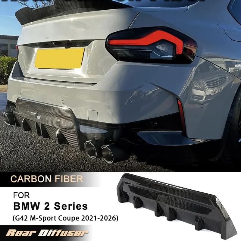 Car Rear Bumper Diffuser Lip Spoiler for BMW 2 Series G42 M-Sport Coupe 2021-2026 Rear Diffuser Apron Lip Body Kit Carbon Fiber