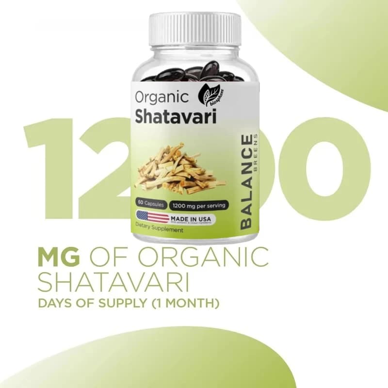 1200 mg organic Shatavari capsules - 60 capsules for the balance of the female hormone, mammalian vitamins, asparagus, racemosus, root, herbal supplement