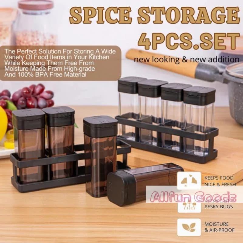 [TG835]Spice Organizer Set 4-in-1 - Stackable Kitchen Bottles, Airtight Lids For Salt Pepper Baking,Countertop Space Saver Jars