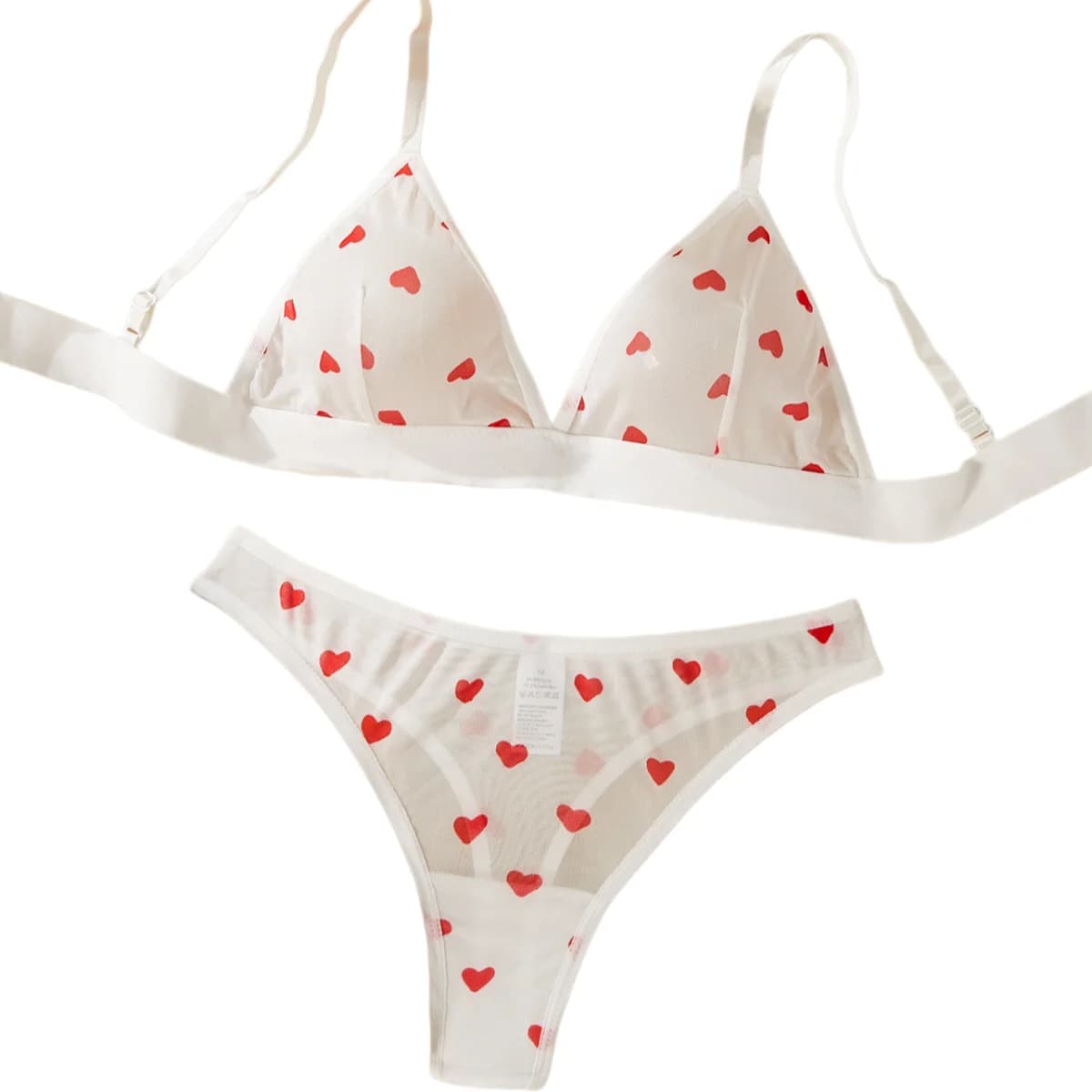 Women's White Heart-shaped Bra Set Soft Breathable Underwear Slips Without Sleeves Deep V Summer Sexy Dating Set