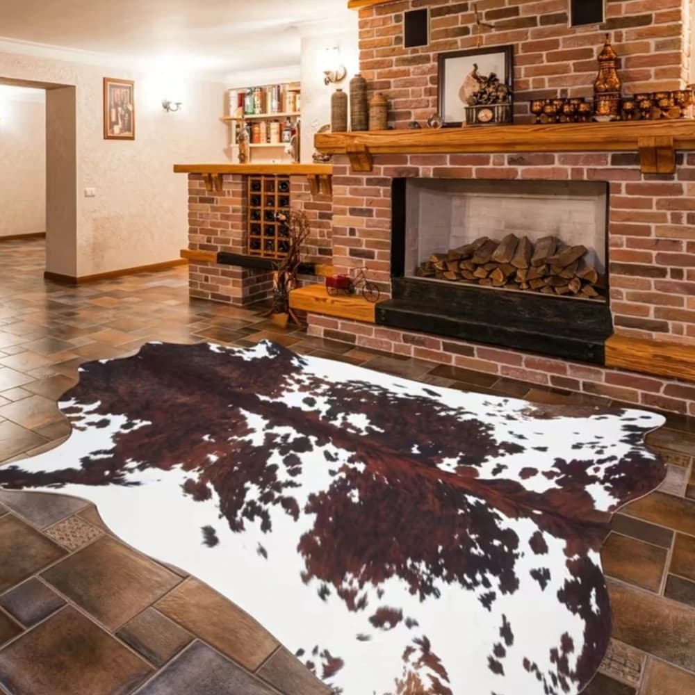 Cowhide Pattern Area Rugs. Velour Mat Area Rugs Products Rug Under Bed Washable Rugs Outdoor Carpet Home Decor Machine Washable Durable Decoration Anti Slip Rugs for Living Room Velvet Fabric Has A Soft Light