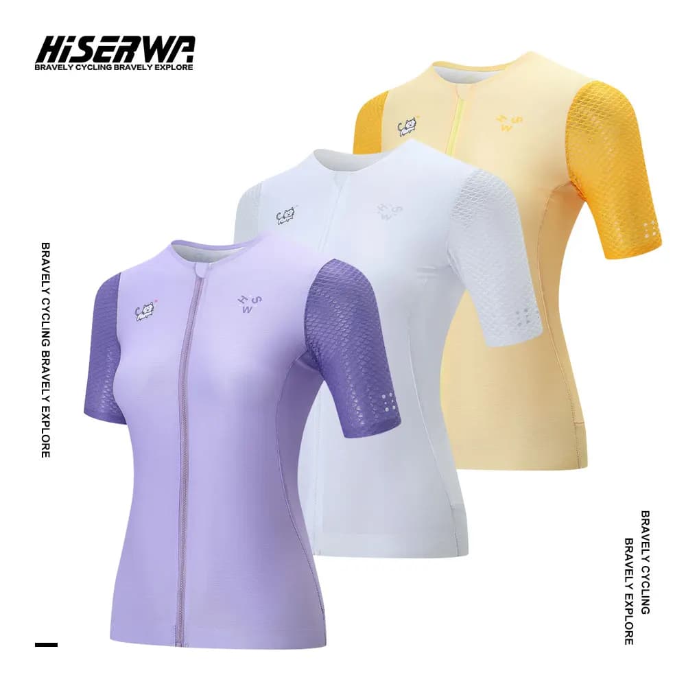 Maglia da Ciclismo Estiva HISERWA a Maniche Corte, Maglia da Ciclismo Femminile alla Moda SPF 50, Maglia da Bici di Alta Qualità Traspirante