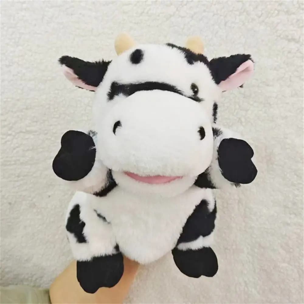 Regalo di compleanno Bocca aperta mobile Burattini di animali Cane Cavallo Pecora Peluche Farcito Mano Morbida Mucca Anatra Maiale Insegnamento