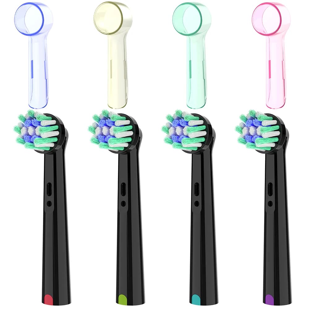 Confezione da 4 testine di ricambio per spazzolino con setole incrociate e cappucci antipolvere, compatibili con spazzolini elettrici Oral B