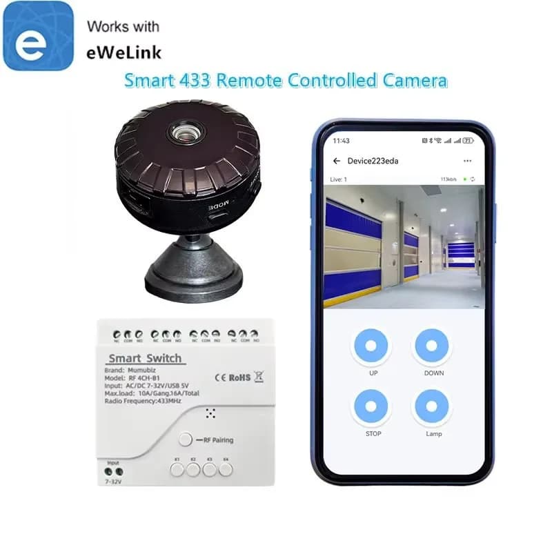 EWelink Smart RF 433MHZ Interruttore a 4 canali con telecamera Monitoraggio in tempo reale Controller remoto per porta del garage