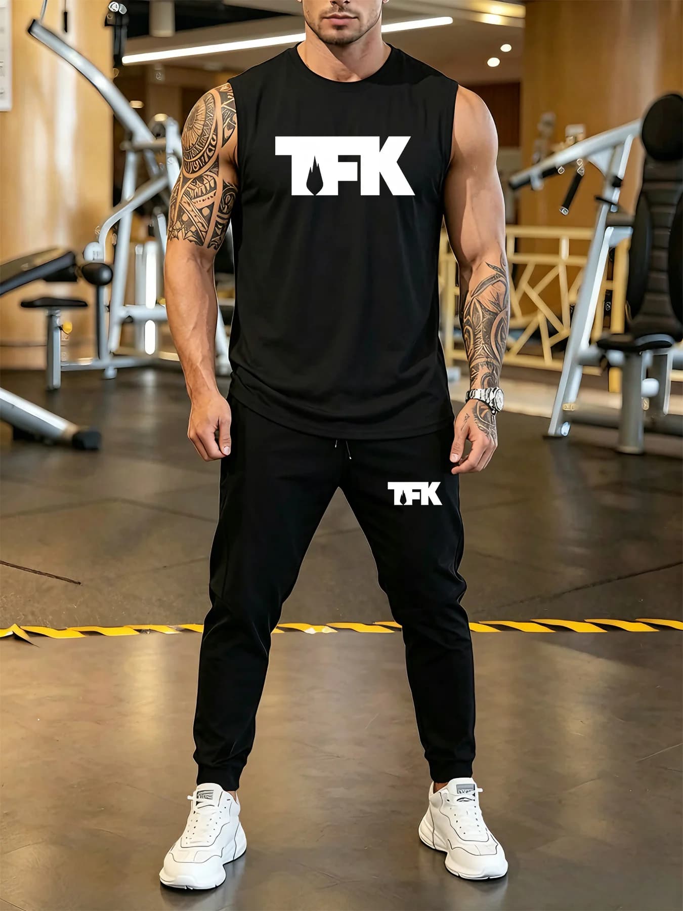 Set estivo da uomo con t-shirt stampata traspirante a girocollo e pantaloni, abbigliamento casual da esterno