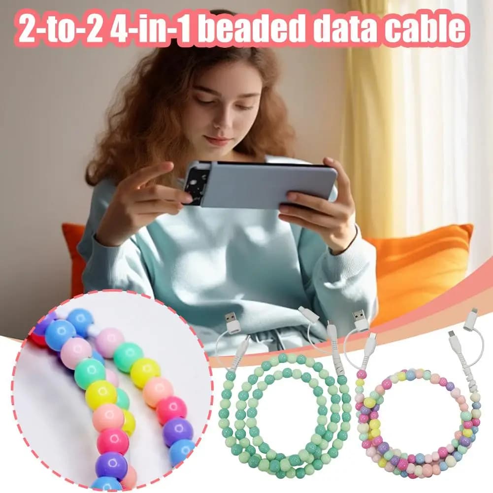 Cavo dati da 2 a 2 4 in 1 con perline colorate Cavo USB C per caricabatterie per telefono con sincronizzazione dati a ricarica rapida per tutti i telefoni