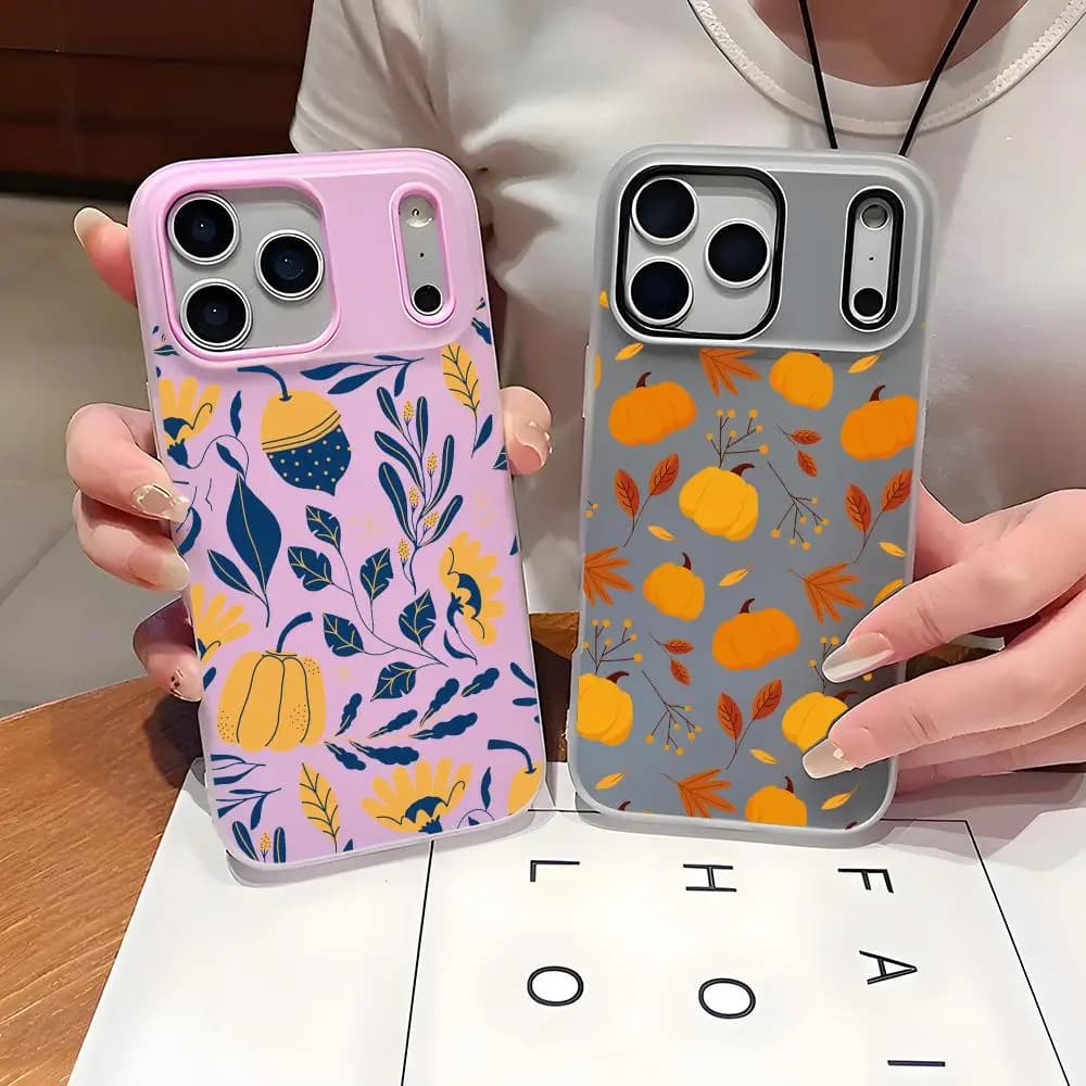 Custodia Protettiva Trasparente in TPU Effetto Gelatina con Motivo Zucca Autunnale per iPhone 17 16 15 14 13 12 11 Pro Max Plus Mini Sottile