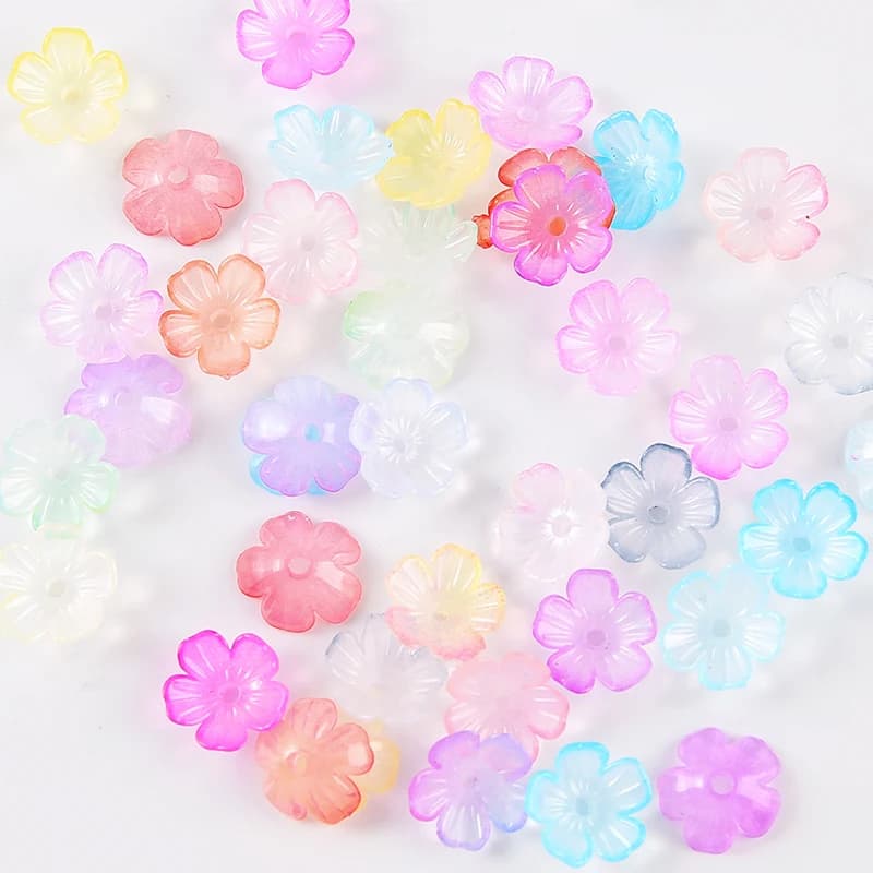 Jelly Plated AB Two Tone Small Five Petal Flower Acrylic Loose Beads 10mm Retro Hairpin Earring Handmade Hair Jewelry Decor Part