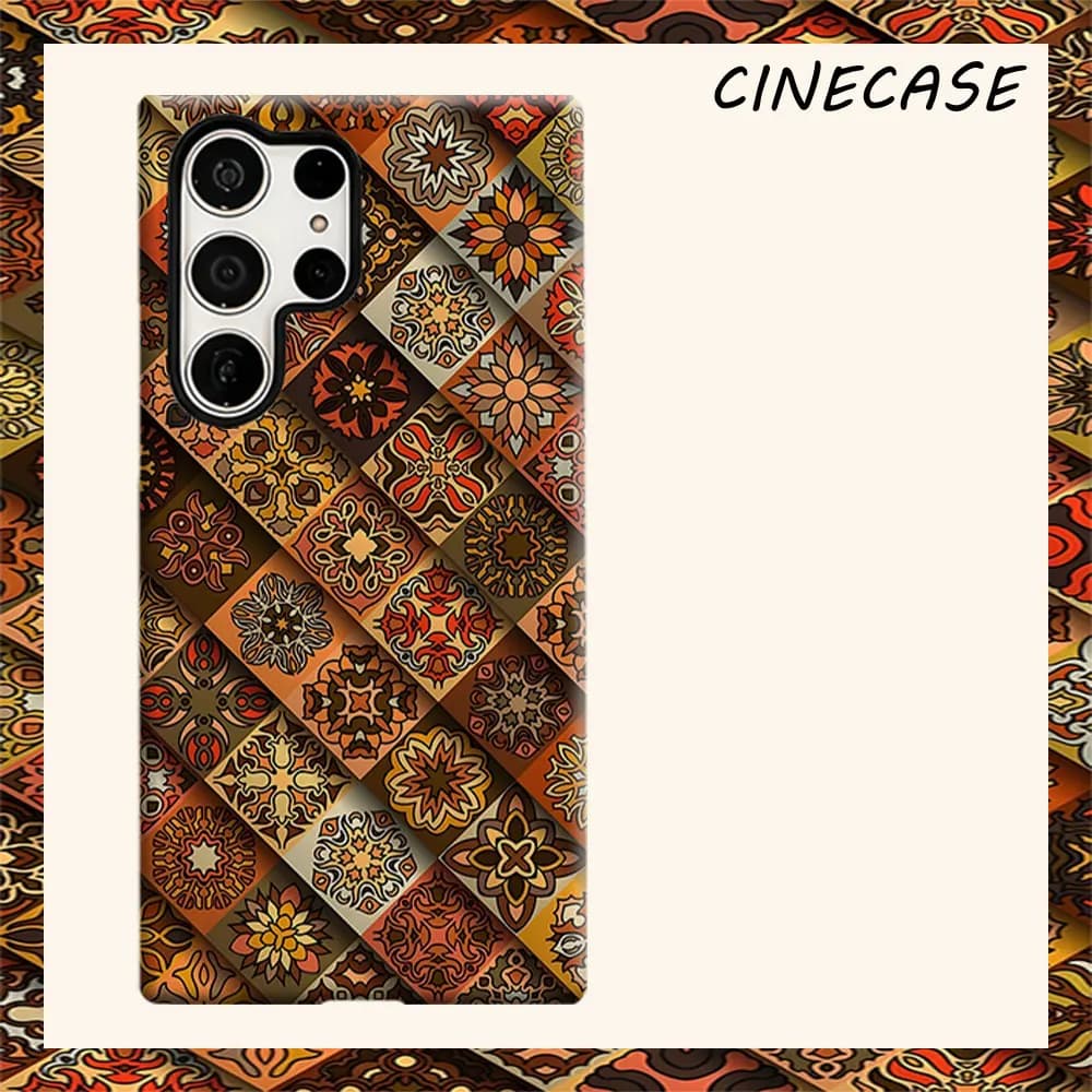 moroccan tile diamond For Samsung Galaxy S26 S25 S24 A56 A36 Dual Layer Luxury Fashion Full Lens Protective Case
