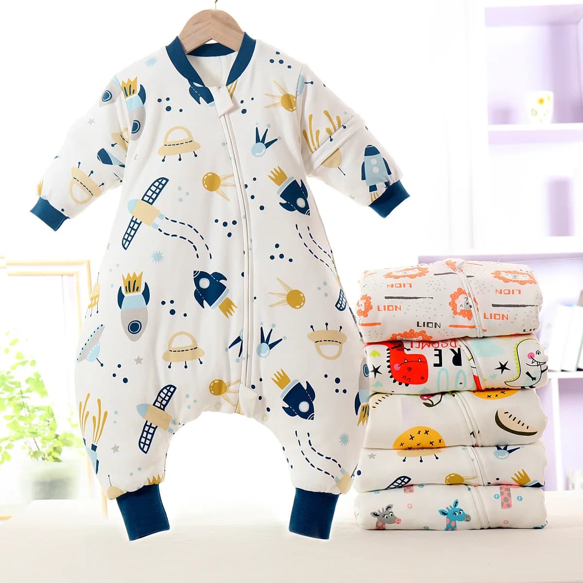 Sacchi a pelo a gamba divisa per bambini Cartoon con maniche staccabili per sacco a pelo per bambini autunno e inverno addensato