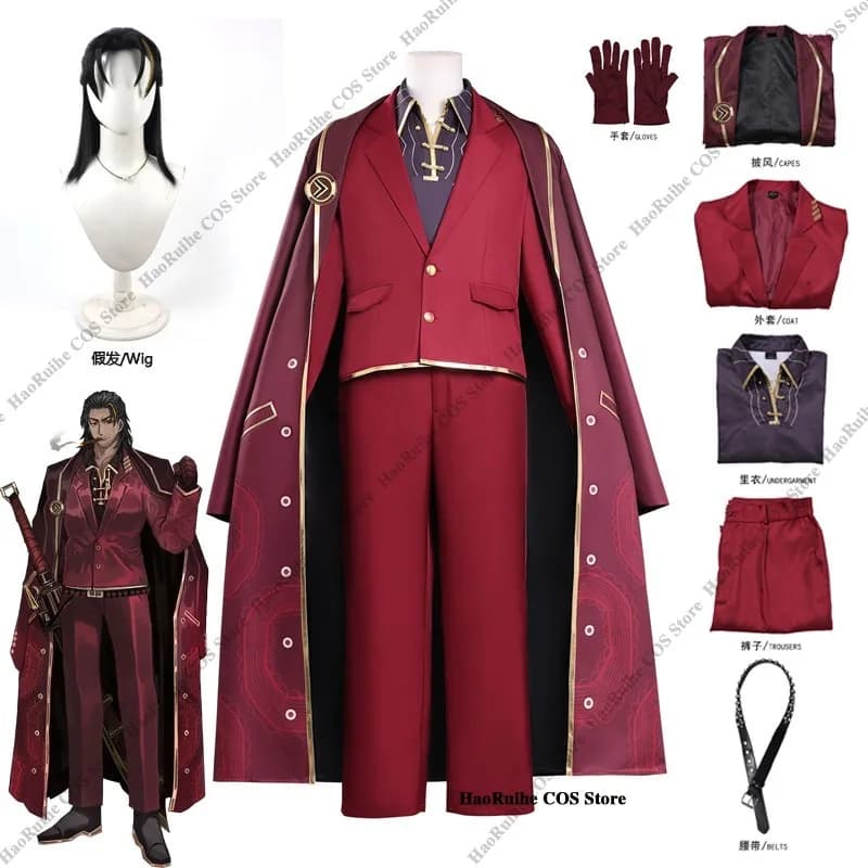 Costume Cosplay Limbus Company Lei Heng con Parrucca, Cappello e Guanti, Outfit Personaggio Anime per Halloween, Carnevale, Natale, Cosplay Uomo