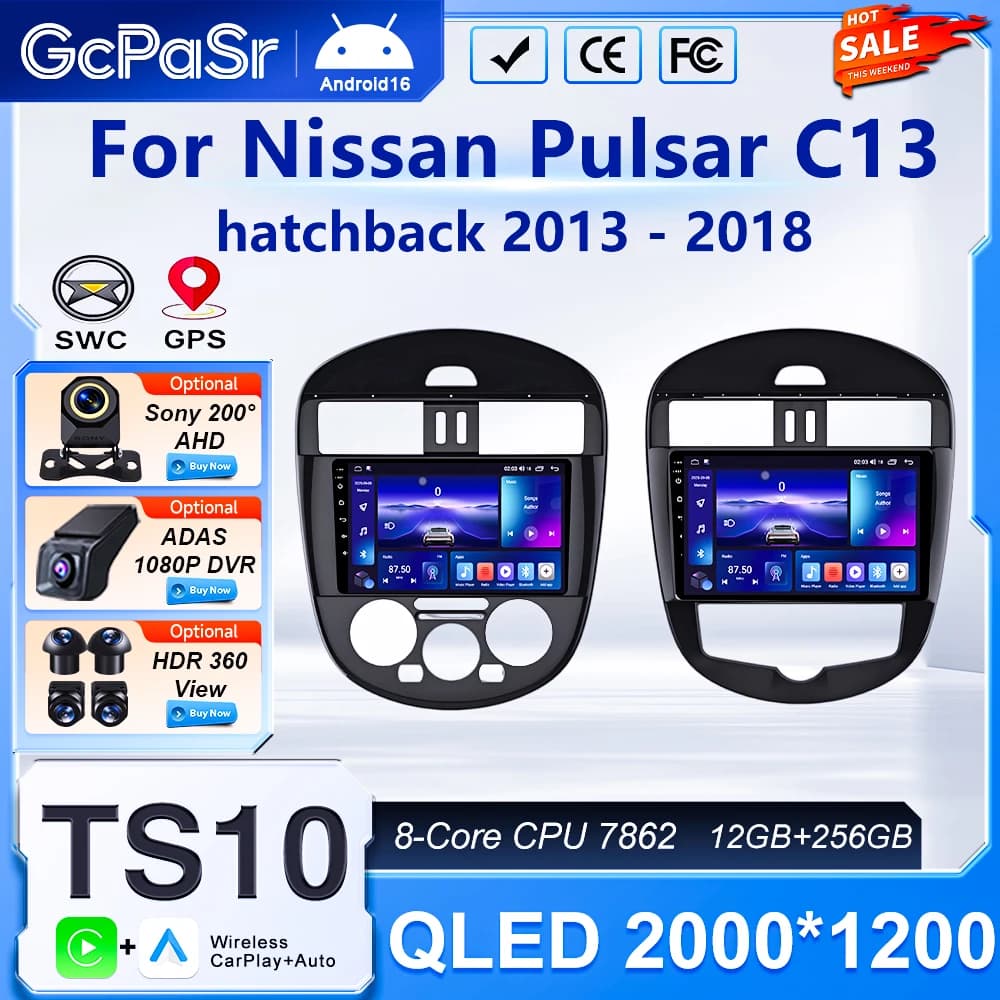 Andorid 16 Car Multimedia Radio Player Navigation For Nissan Pulsar C13 Hatchback 2013 - 2018 Carplay NO 2Din DVD Touch Screen